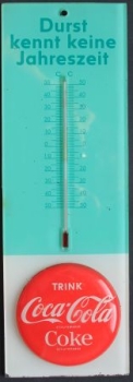 Coca-Cola Werbe-Thermometer "Durst kennt keine Jahreszeit" 1960 (9622)
